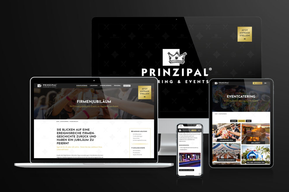 Darstellung der Website von Prinzipal Catering & Events auf verschiedenen Endgeräten.