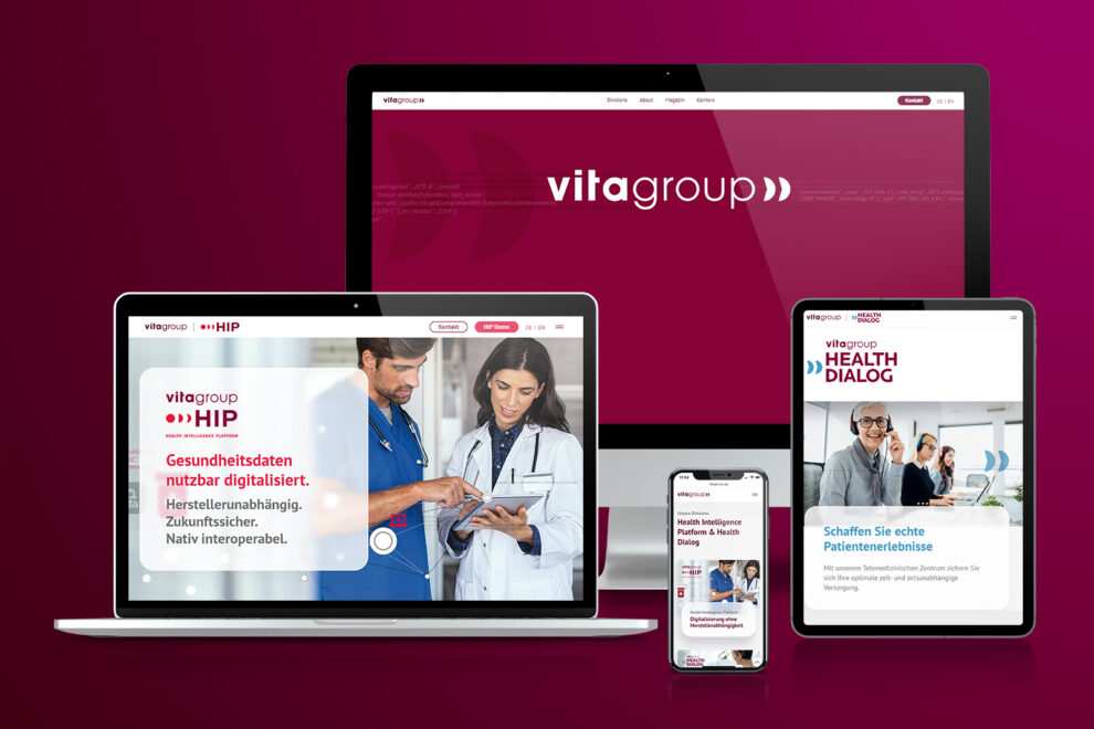 Darstellung der vitagroup-Website auf verschiedenen Endgeräten.