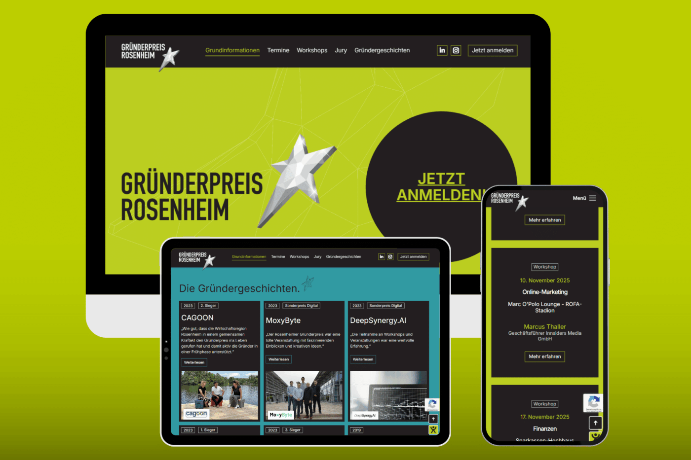 Gründerpreis Rosenheim Internetauftritt