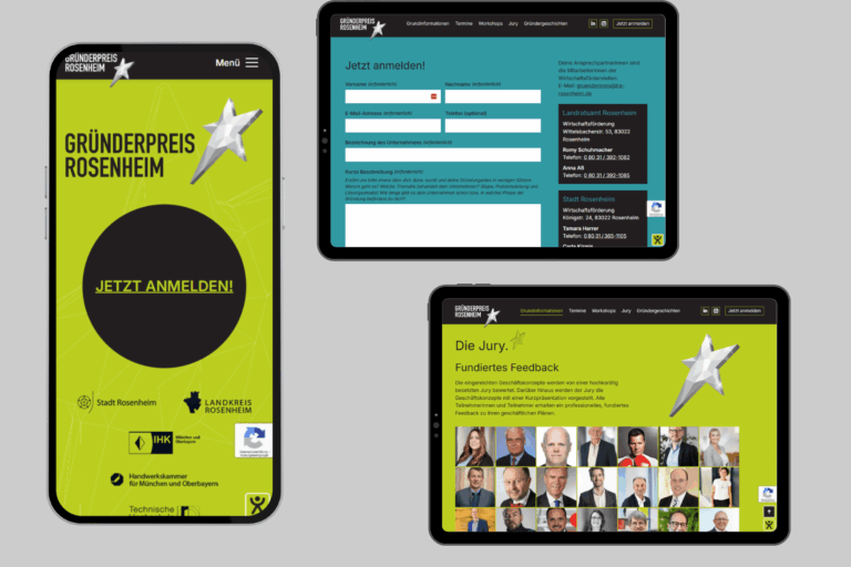 Gründerpreis Rosenheim Internetauftritt Darstellung auf Smartphone und Tablet