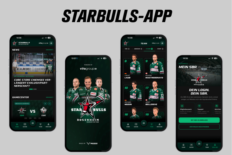 Starbulls App Vorschau auf verschiedenen Handyansichten